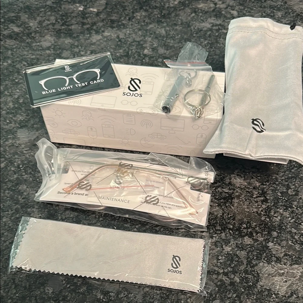 Sojos Anti Blue Light Glasses Light Pink Round Frame Carry Case & More NIB NWT